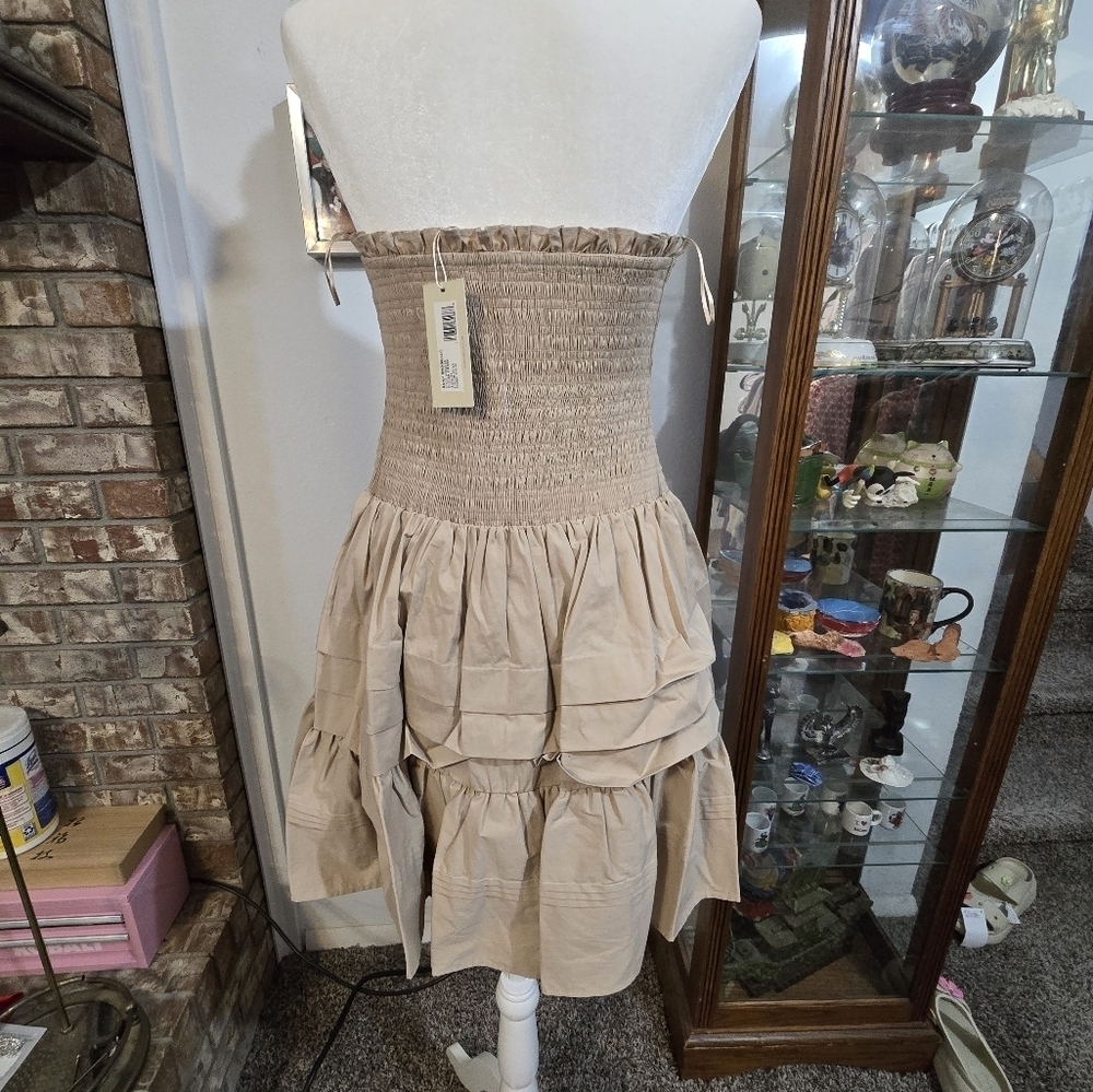Ramy Brook Cream Maxi Sundress with Puff Sleeves and Strapless Neckline - Picture 2 of 8